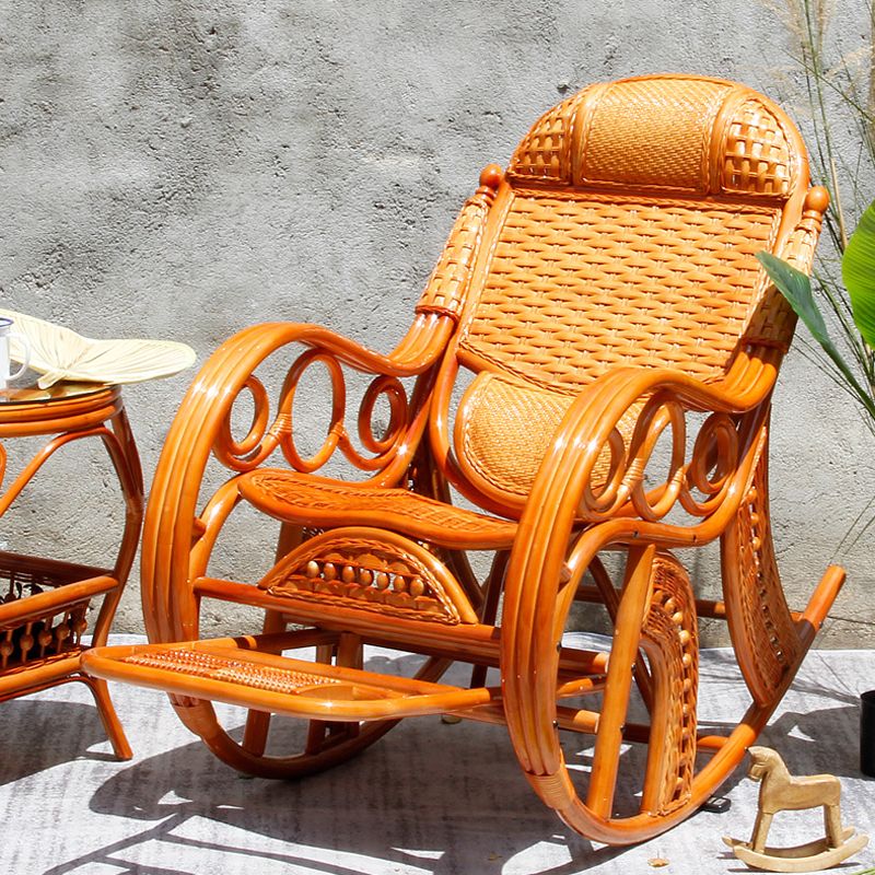 Traditional Rocking Chair Rattan Frame Solid Color Spindle Backrest Indoor Rocking Chair