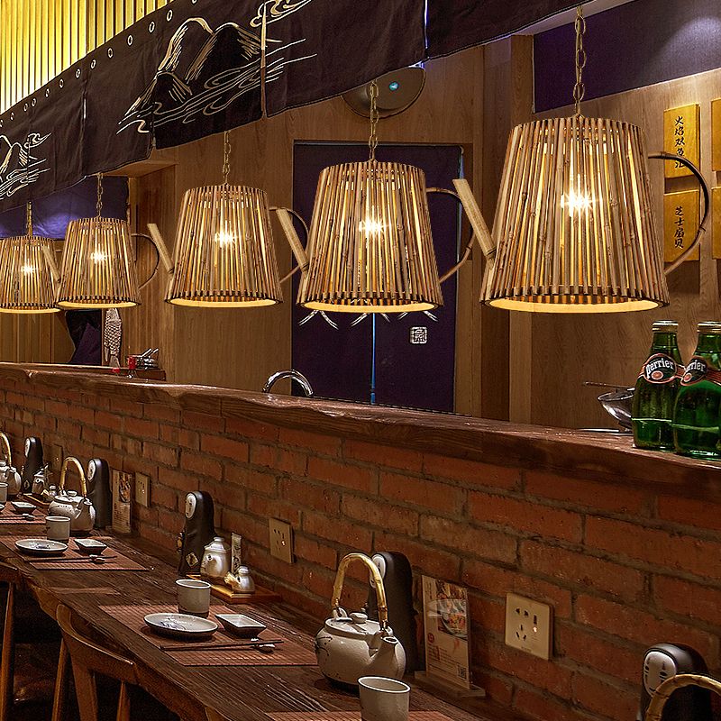 Teapot hanger verlichtingstraditie bamboe 1 lamp houten hangende lampkit met verstelbare metalen ketting