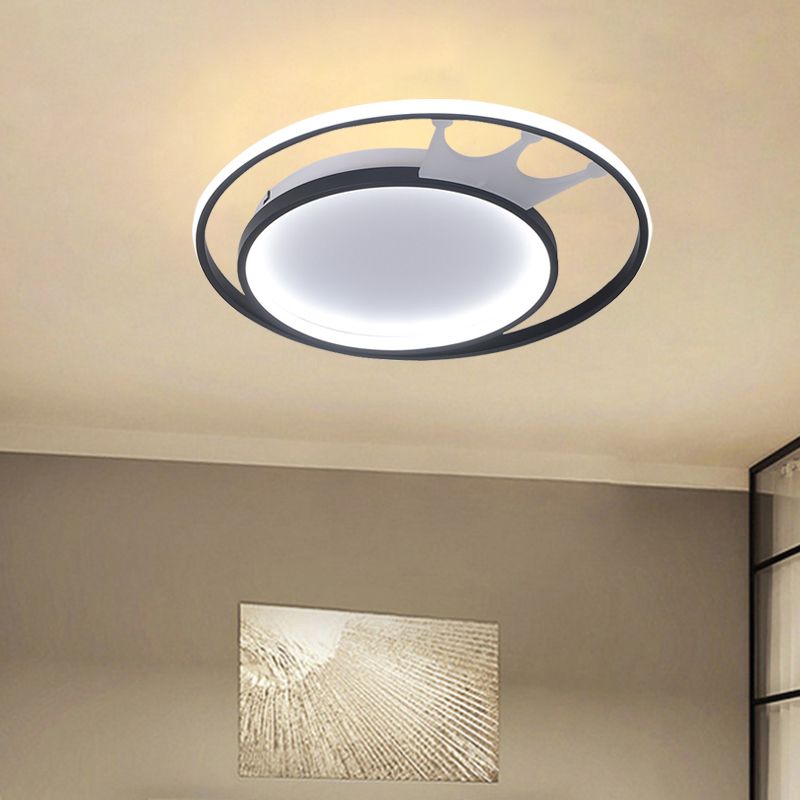 Cartoon Crown Acrylic Flush Mount Lamp LED Ceiling Mounted Light in White for Living Room, Warm/White Light