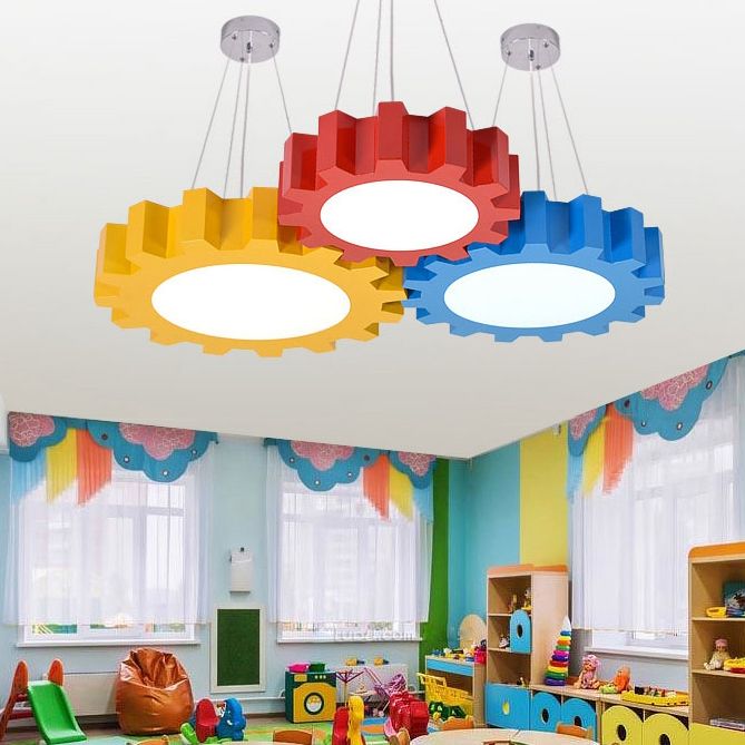 Creative Gear Pendant Light Acrylic Candy Colored LED Suspension Light for Kindergarten