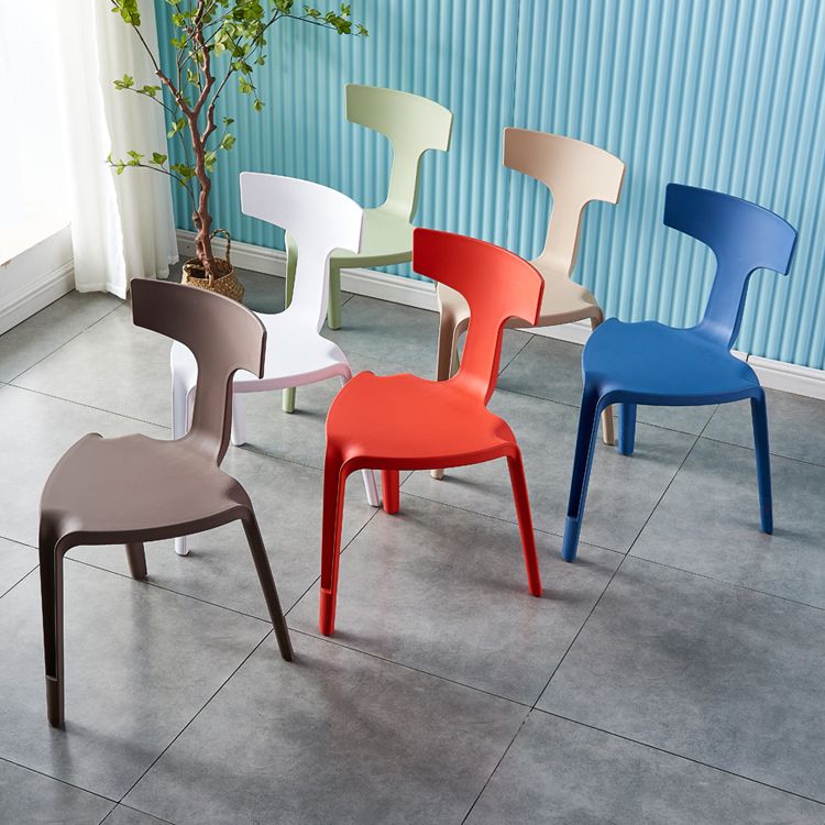 Contemporary Style Side Chair Plastic Slat Back Dining Room Chair for Indoor