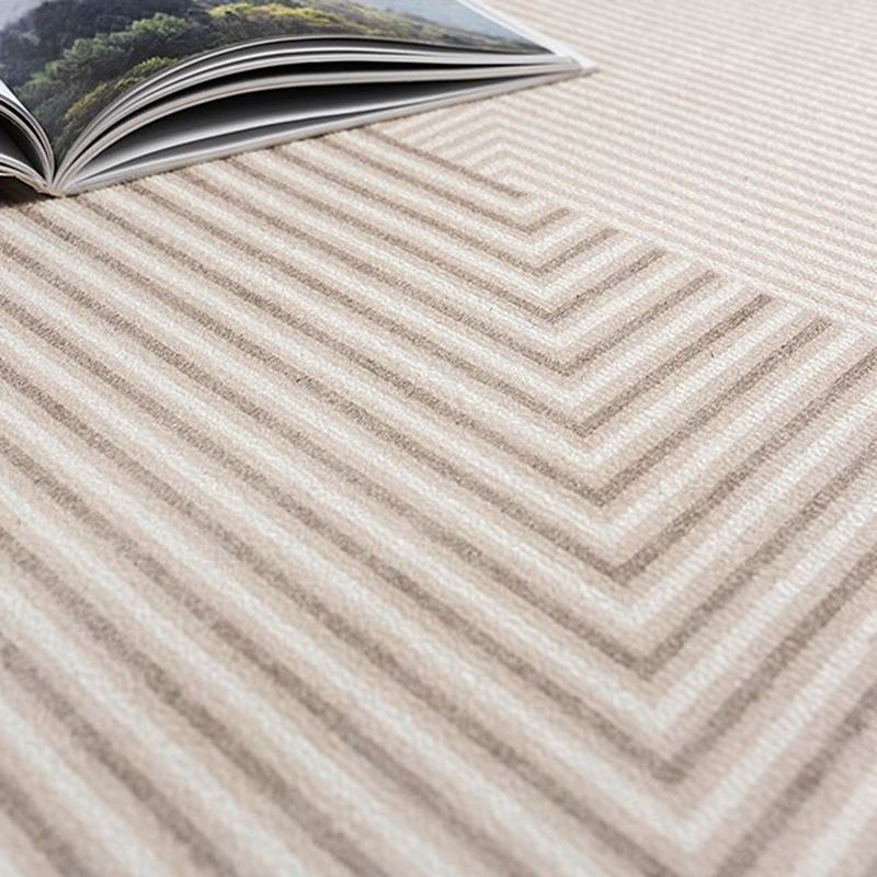 Beige Simple Carpet Polyester Line Area Carpet Stain Resistant Carpet for Living Room