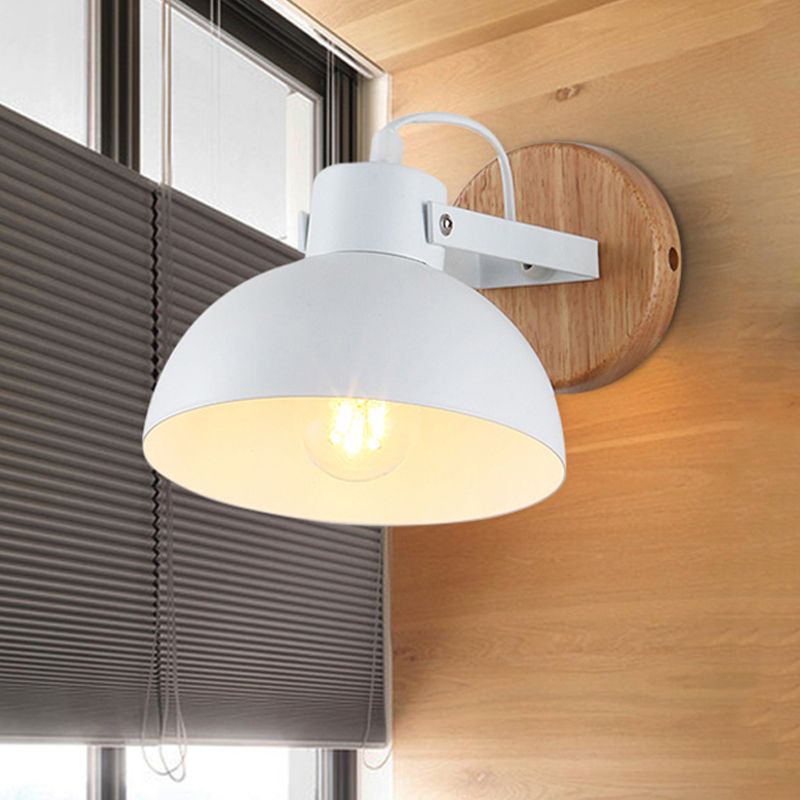 1 tête de bol de bol modernisme modernisme en métal Éclairage luminaire en blanc avec plaque arrière en bois rond