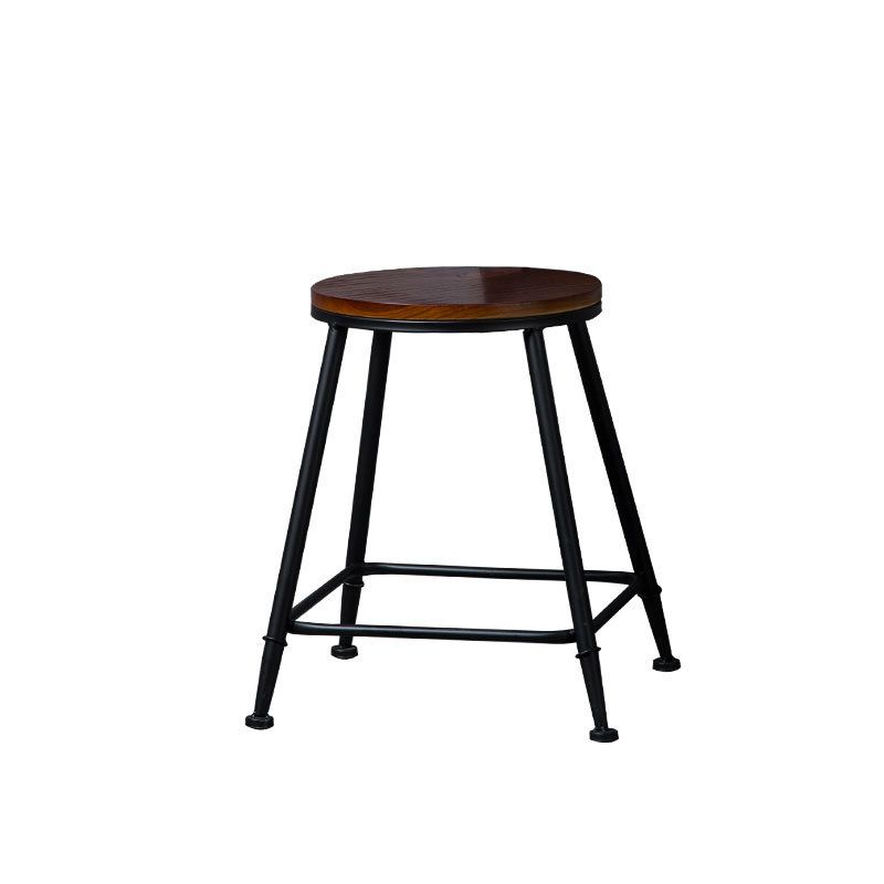 Indoor Industrial Style Wood Top Barstool Metal 4 Legs Bar Stool with Pedal