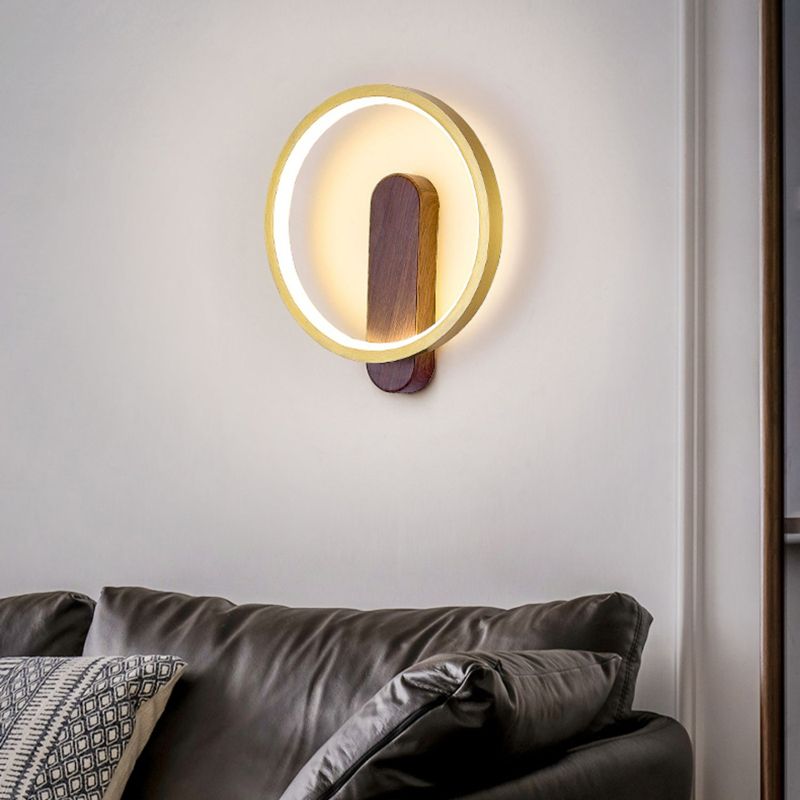 Modern LED Metal Wall Sconce Circular Shape Wall Light with Acrylic Shade for Bedroom