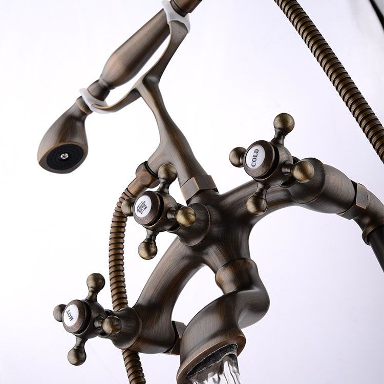 Floor Mounted Copper Freestanding Tub Filler Single Handle Freestanding Faucet with Hose