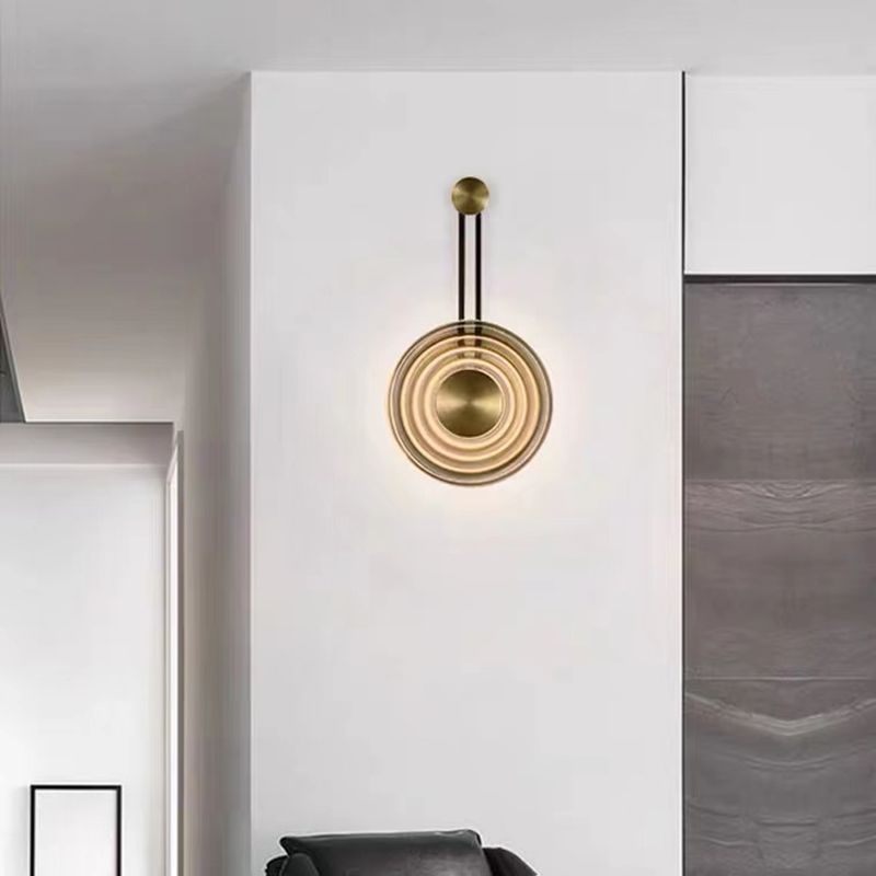Single Modern Brass Wall Mounted Sconce LED Round Glass Wall Light for Foyer