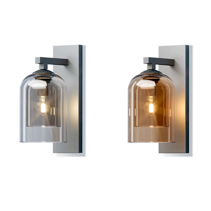 Single Modernism Silver Finish Wall Mounted Sconce Glass Shaded Wall Light