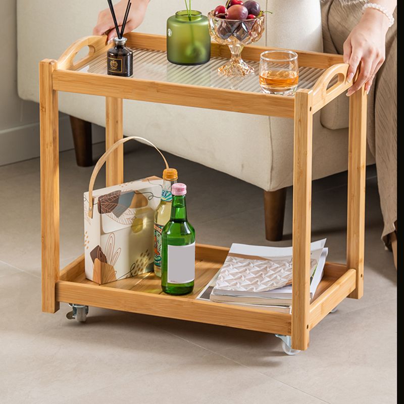 Contemporary Solid Wood 4 Legs Square Double Tier Accent Side Table