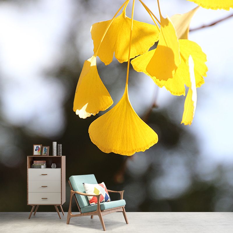 Ginkgo Biloba Plant Minimalist Wall Covering for Living Room, Customized Size