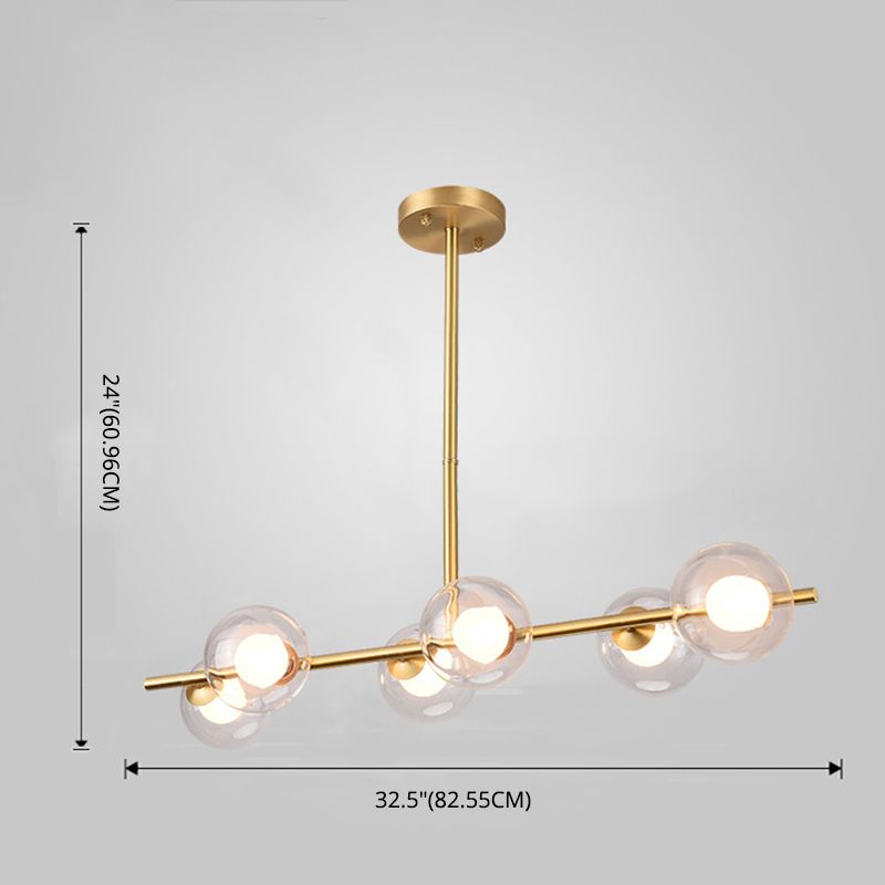Mid-Century Gold Metal Island Pendant Lighting Spherical Glass Island Ceiling Light for Dining Table