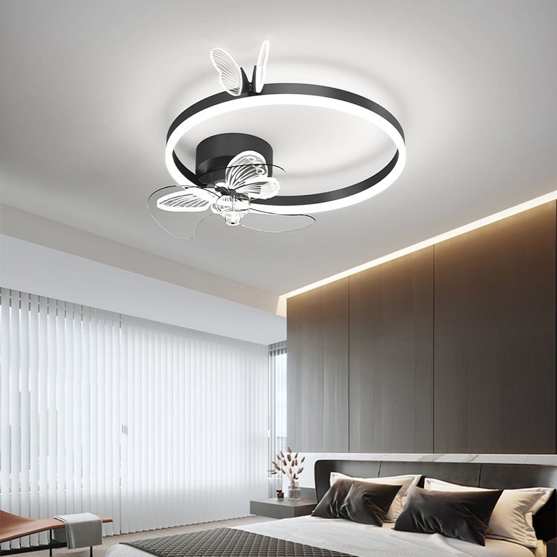 Metal Round Fan Ceiling Lighting Modern Style 1-Light Flush Mount Lamp