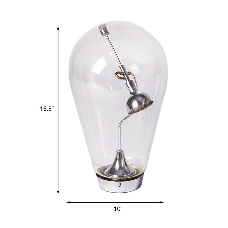 LED Bowl Desk Leicht Industrial Silver Metal Night Tischlampe mit birbemförmigem Glasthenschatten, 6,5 "/10" W.