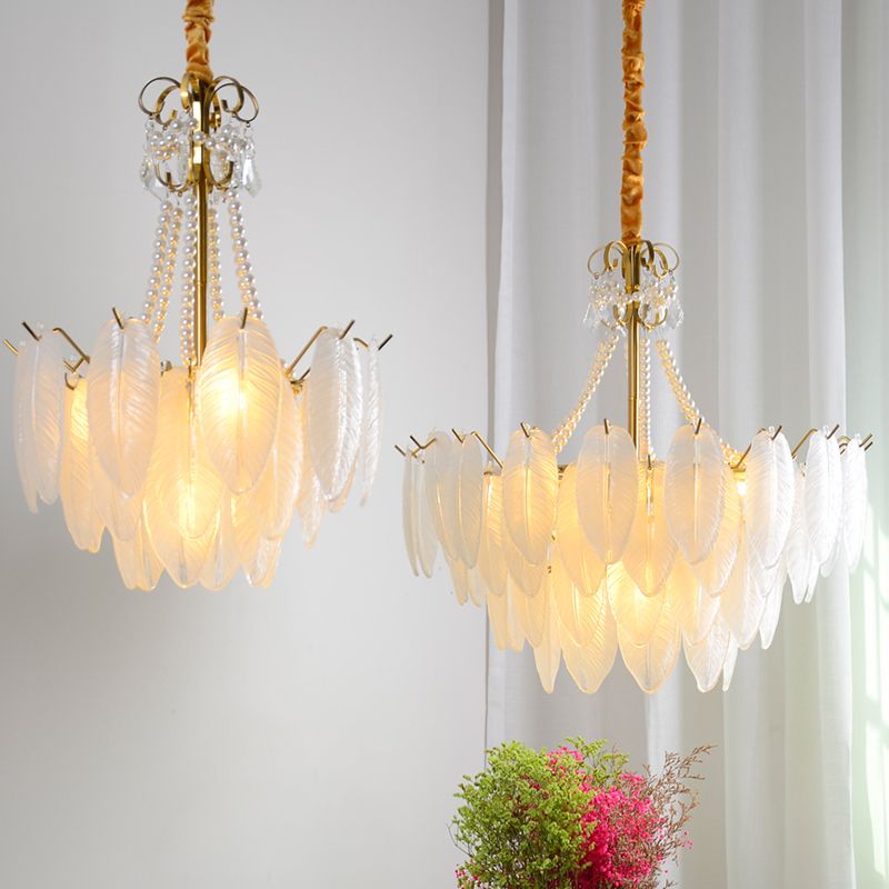 Gold Metal Chandelier Light Fixtures American Style Multi-Head Suspension Lamps for Living Room