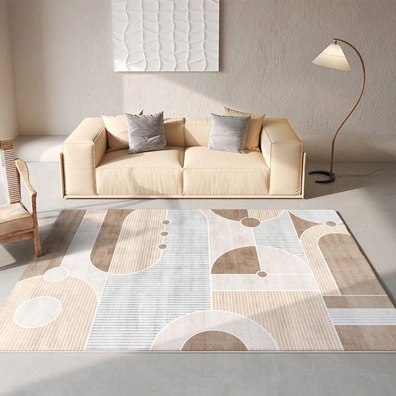 Camel Modern Rug Polyester Graphic Indoor Rug Washable Rug for Drawing Room