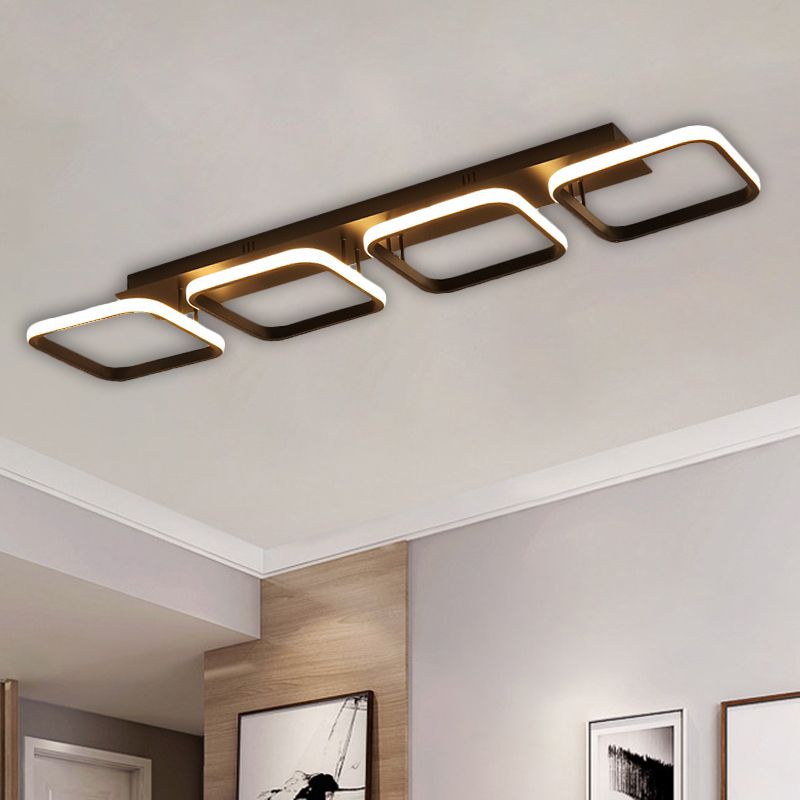 21.5"/31"/41" L Square Semi Flush Lamp Contemporary Acrylic Black/Gold LED Ceiling Mount Fixture in Warm/White Light