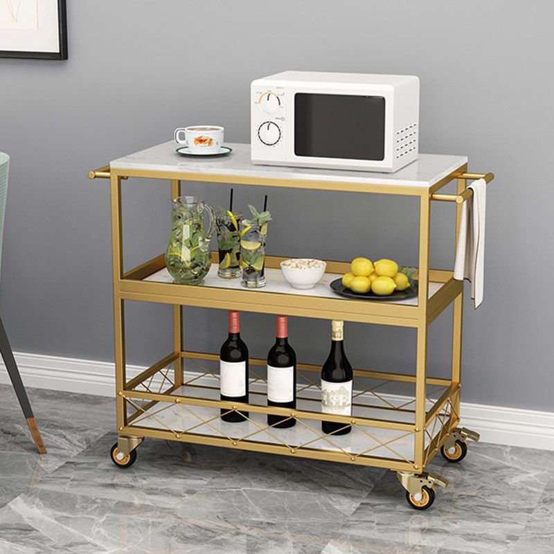 Marble Home Dining Kitchen Trolley Rectangular Prep Table with Towel Rack
