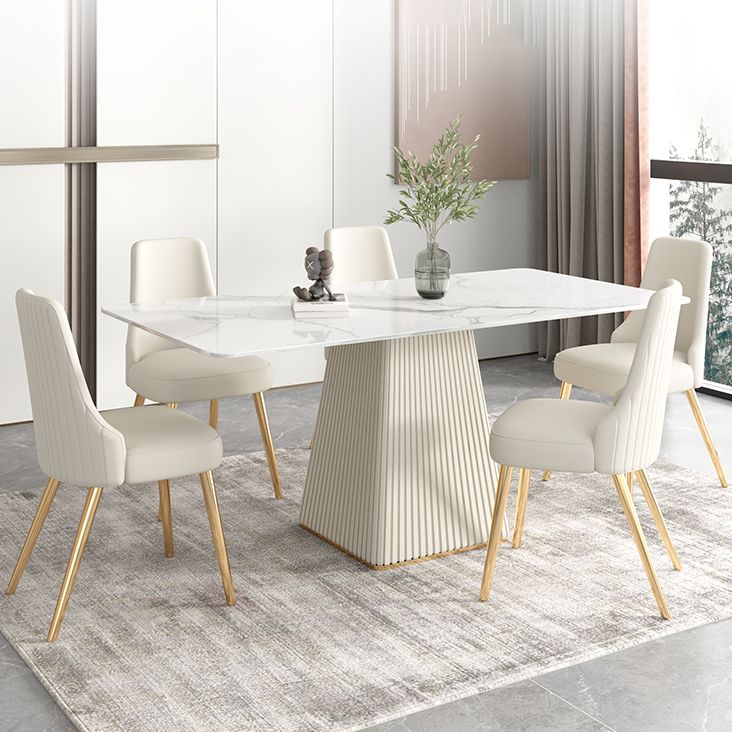 Modern 1/4/5/6/7 Pieces Dining Room Table Rectangle Stone Furniture in White