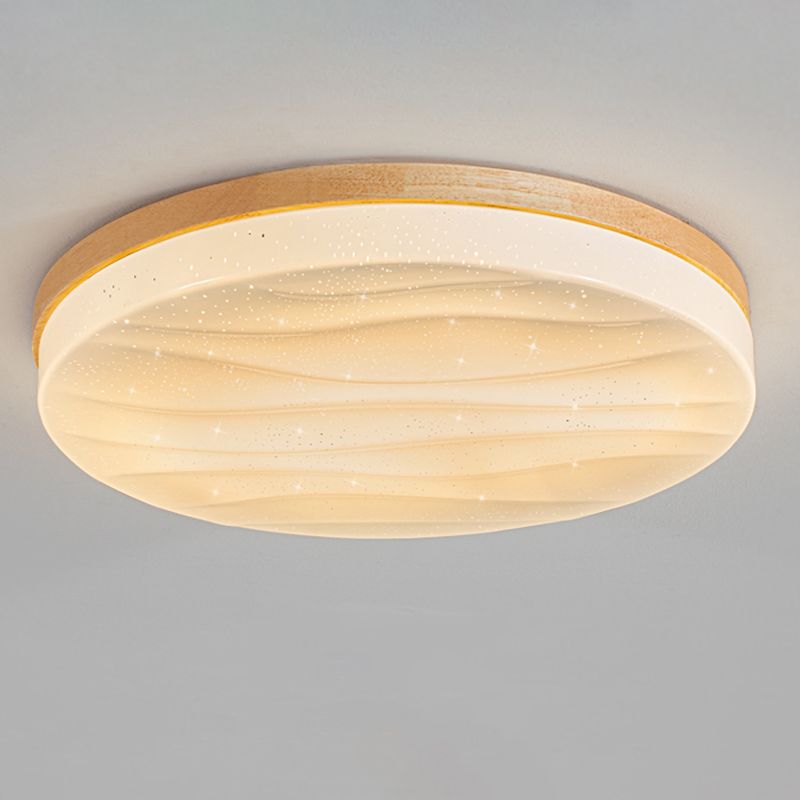 Log Color Circular LED Flush Mount in Modern Creative Style Wooden Ceiling Fixture for Bedroom