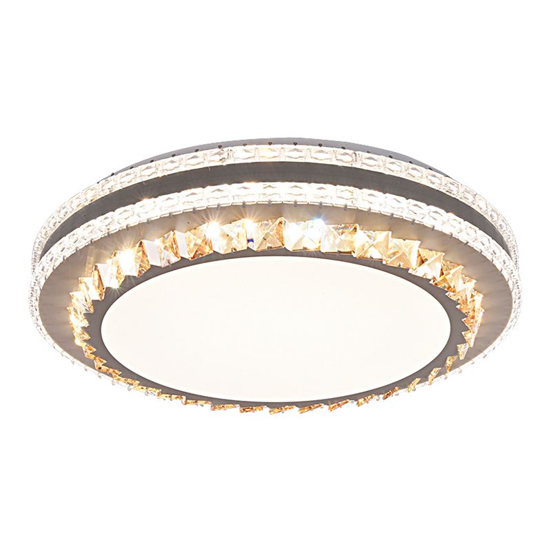 Drum LED Flush Mount Light Simplicity Crystal Bedroom Flush Mount Ceiling Light in Stainless-Steel