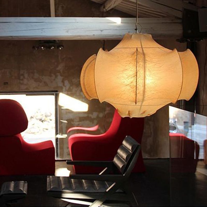 Kit de lampe suspendue de concepteur à 1 lumière blanc Pendentif en soie géométrique pour le salon