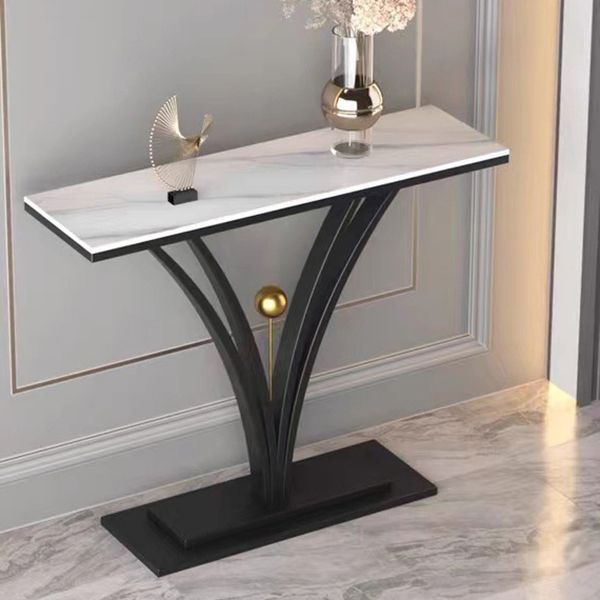 Contemporary Stone Console Sofa Table Rectangle Metal End Table for Hall
