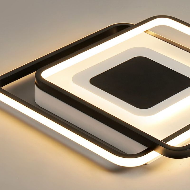 Einfachheit quadratisch Deckenbündige Licht Metall Schlafzimmer LED Flush Leuchte in Schwarz