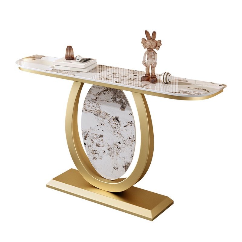 Stone Half Moon Accent Table 1-shelf 31.5" Tall Console Table for Hall