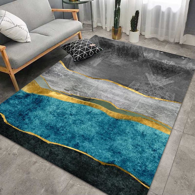 Blue Modern Rug Polyester Color Lump Indoor Rug Washable Area Rug for Living Room