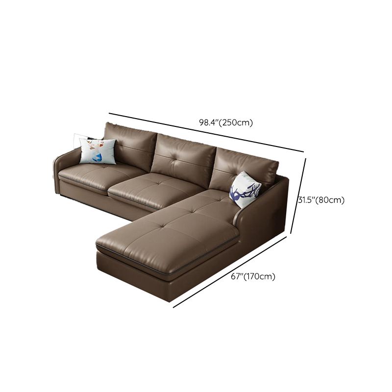31.49 " H Brown Leather Square Arm Tufted Sofa & Chaise for Living Room