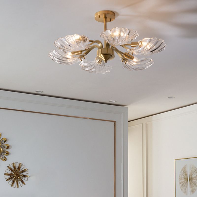Contemporary Shell-Shaped Flush Light Fixture Glass Flush Mount Ceiling Light in Gold
