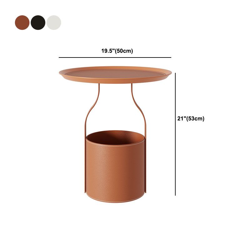 Metal Round Tray Top Side Table 20.9" Tall Leather Pedestal End Table with Storage