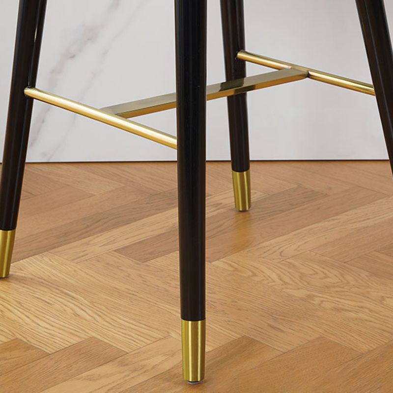 Velvet Bar Stools with Oak Wood Legs Industrial Matte Finish Indoor Stools