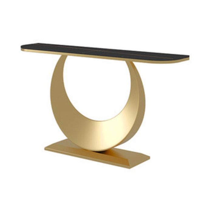 Glam Stone Console Table Half Moon Console Sofa Table for Hall
