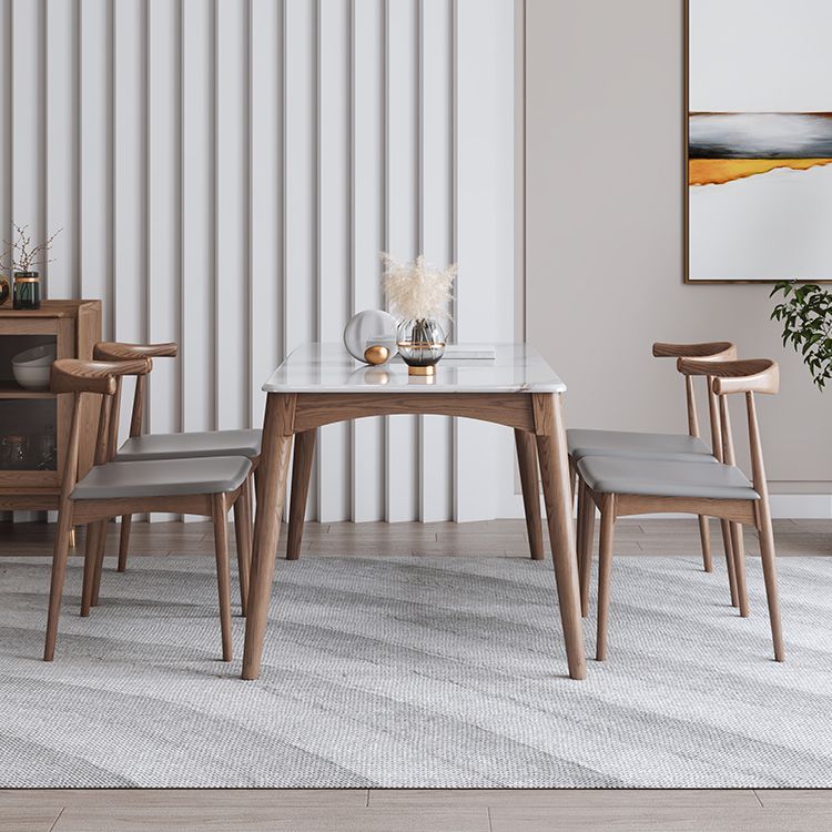Rectangle 4 Legs Table Mid-Century Modern White Top Fixed Table
