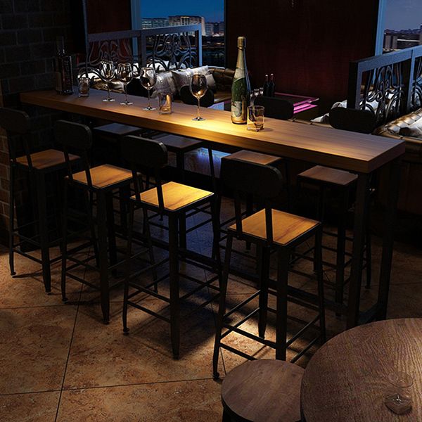 Contemporary Rectangle Bar Dining Table Solid Wood Bar Table in Brown