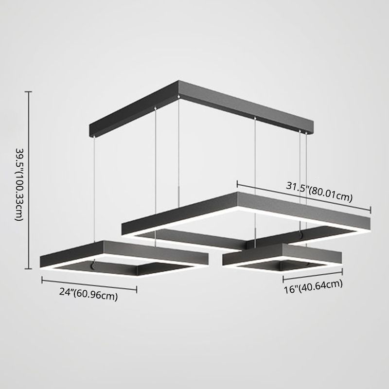Modern Squared Ceiling Pendant Light Metal 3 Lights Pendant Lights