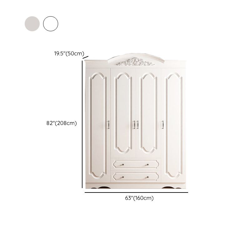 Engineered Wood Armoire Glam White Wardrobe Cabinet with 2 Drawers