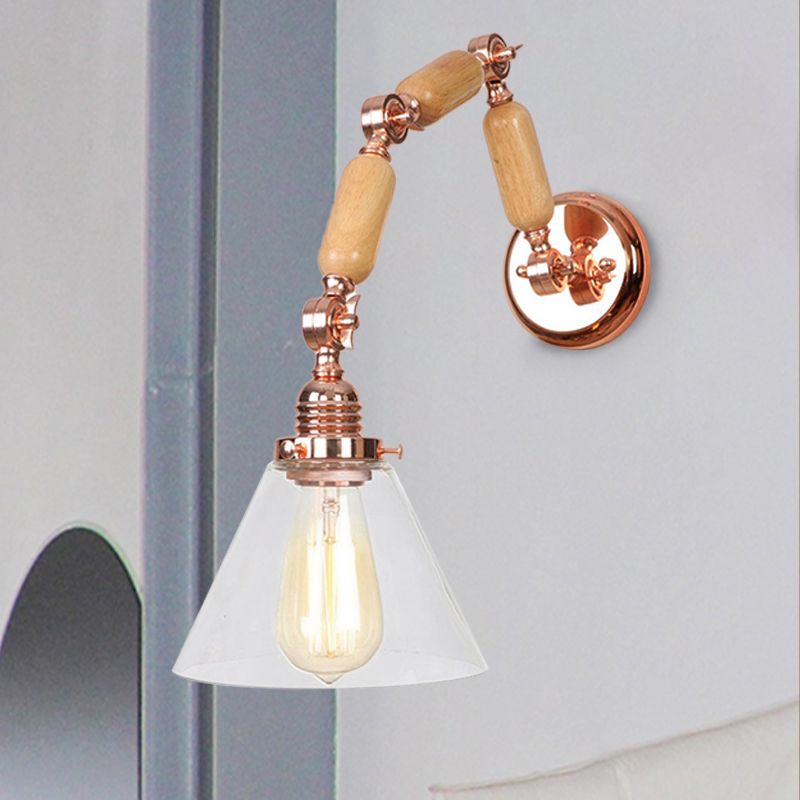 Eine Glühbirne Klares Glasleuchten Leuchte Industriegoldkegel Wohnzimmer Wandlampe mit gekrümmtem Arm