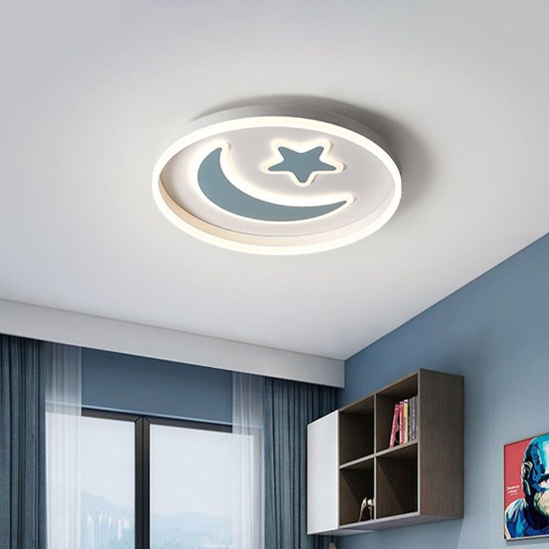 Éclairage LED encastré pour chambre à coucher, luminaire encastré blanc/rose/bleu pour enfants avec abat-jour en acrylique lune et étoile