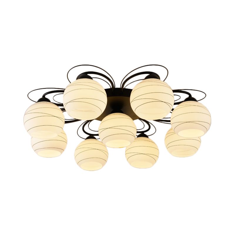 3/6/9 Lights Orb Flush Mount Lamp Traditional White Glass Flush Ceiling Light for Living Room
