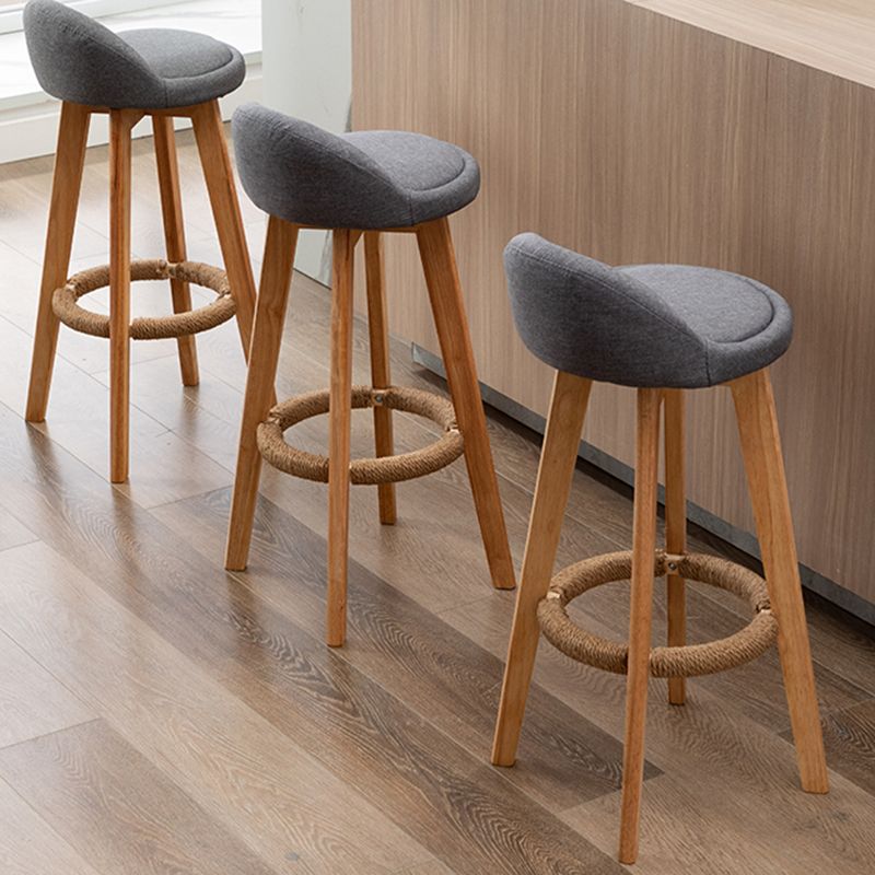 Nordic Indoor Low Back Barstool Swivel Rubberwood Tall Stool with Upholstered
