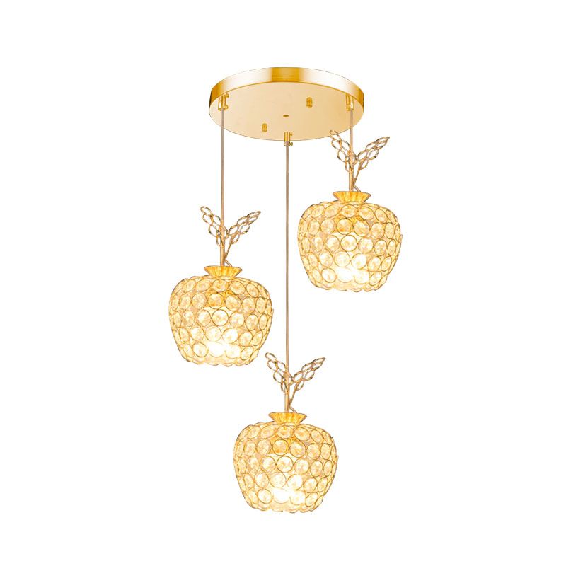 Poule de salle à manger en forme de pomme Pendre Light Crystal incorporé 3 têtes Kit de lampe suspendue minimale en or