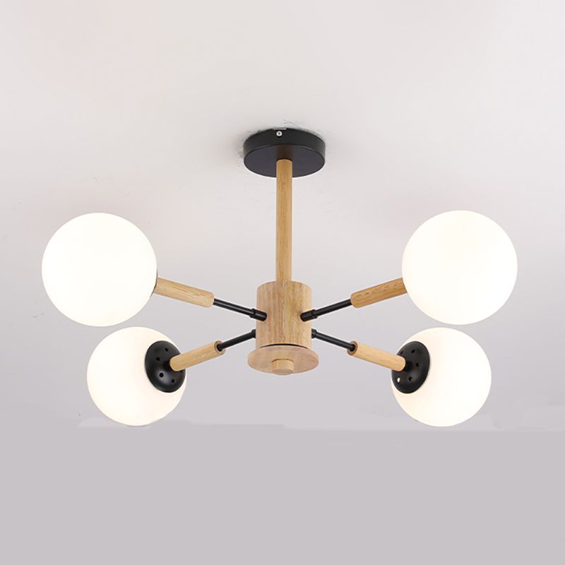 Modern Wood Chandelier Light Fixtures Globe Multi-Head Suspension Lamps for Living Room