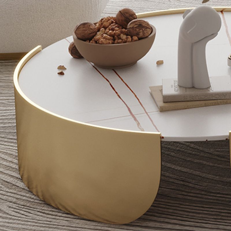 Luxurious Metal Drum Coffee Table Round Stone Top Cocktail Table