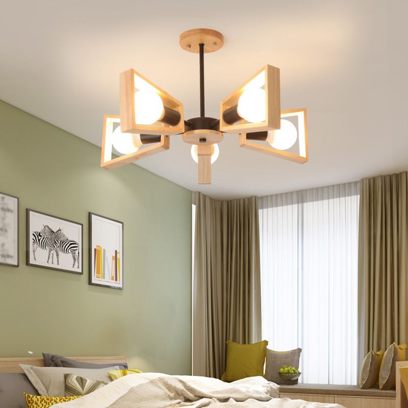 Ultra-modern Sputnik Hanging Chandelier Wood Hanging Lamp with Hanging Cord for Restaurant