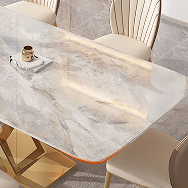 Glossy Gray Stone Dining Table Set 1/4/5/7 Pcs Glam Dinette Set with Leather Chairs