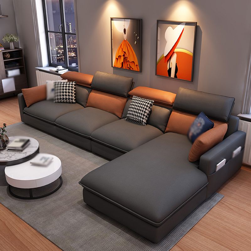 L-Shape High Back Faux leather Square Arm Sectional with Stain-Resistant and Storage