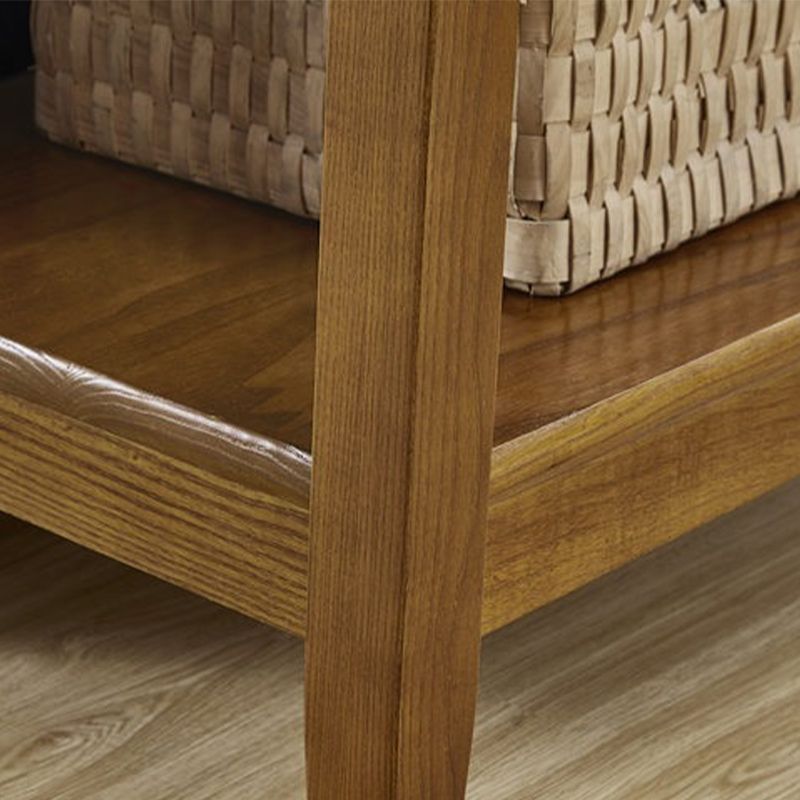 Farmhouse Ash Double Tier End Table, Brown Side Table with Shelf