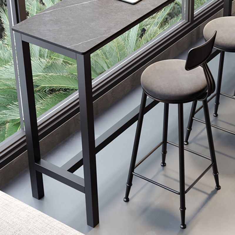 Industrial Bar-height Table Stone Top Pub Table with Black Base